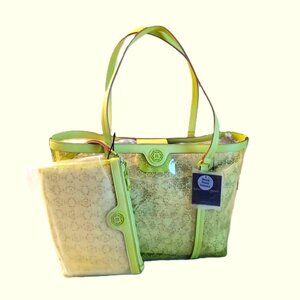 Nanette Lepore Maxine Light Green Clear Tote Bag w/Wristlet Set